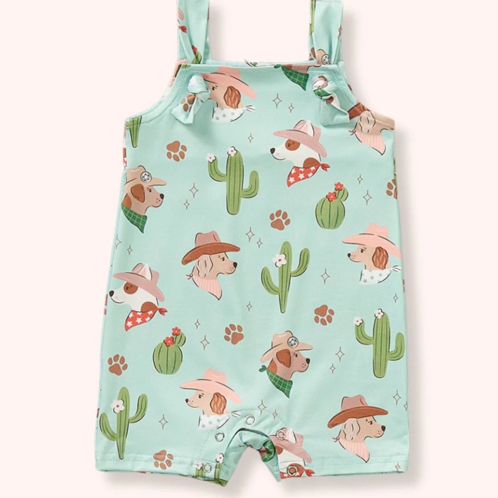 Cactus and Dog Print Kids One Piece